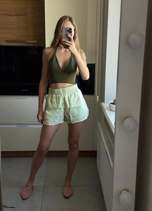 Шорты мятные  размер s высокая посадка из лиоцелла