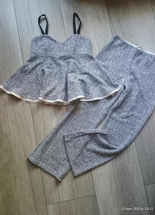 Очень крутой комплект костюм zara, майка блуза и укороченные брюки размер м-л