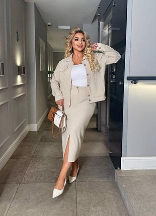 Жіночий вельветовий костюм | куртка та спідниця | 381