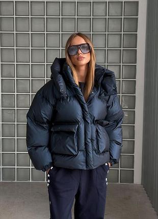 Дутый стеганый пуховик куртка с капюшоном
