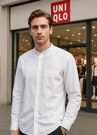 Рубашка мужская uniqlo белый размер m 100% хлопок воротник-стойка