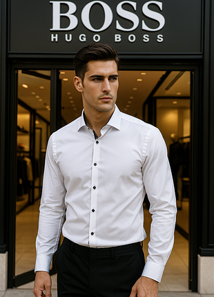 Сорочка чоловіча hugo boss біла розмір s 100% бавовна