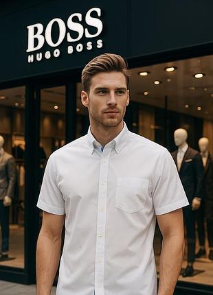 Сорочка чоловіча hugo boss біла розмір м бавовна еластан короткий рукав