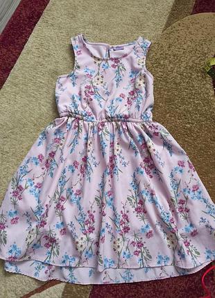 Детское платье без рукавов с цветочным принтом и подкладом