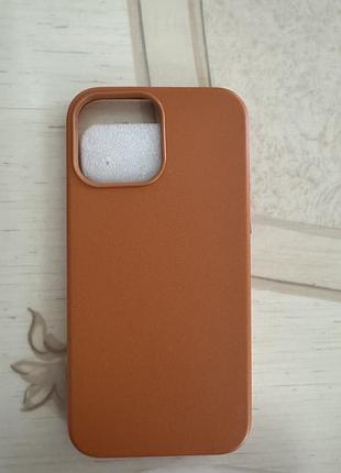 Чохол шкіряний iphone pro max (golden brown) magnetic charging