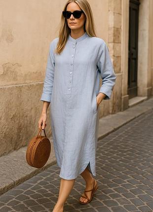 Итальянский льняное длинное платье-рубашка, туника dreamo