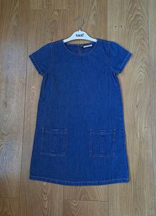 Синее джинсовое платье для девочки с коротким рукавом
