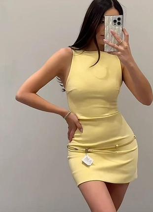 Жовта сукня zara з поясом на бедрах