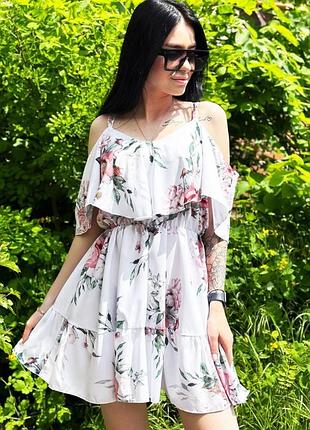 Квітковий літній легкий сарафан сукня софт на тонких бретельках з воланами