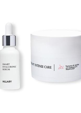 Гіалуронова сироватка smart hyaluronic + крем для жирної та проблемної шкіри tamanu & jojoba
