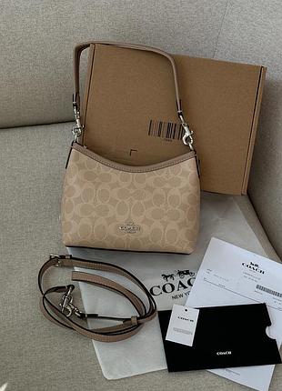 Женская кожаная сумка coach laurel small shoulder bag in signature canvas