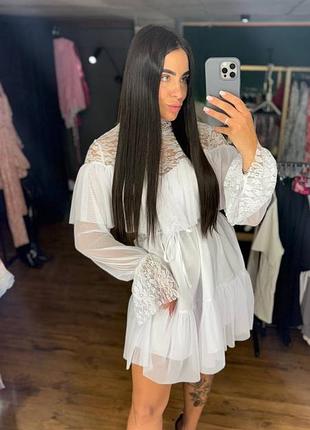 Женское платье мини свободного кроя кружево