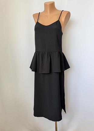 Ganni черное платье миди майка слип с баской clark slip dress с разрезами
