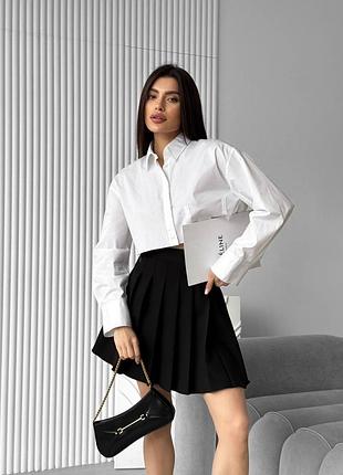 Юбка женская тенниска короткая плиссе трапеция школьная мини базовая модная трендовая стильная черная