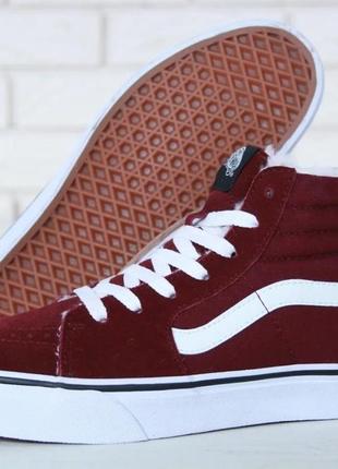 Зимние женские, мужские кеды на меху vans sk-8 бордовые (ванс, кеди)5 фото