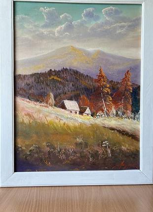 Картина масло холст художник андрусяк пейзаж «хатина в осінніх карпатах»  гори україна подарунок