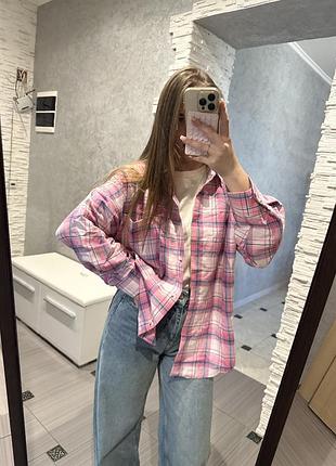 Сорочка в клітинку рожева
