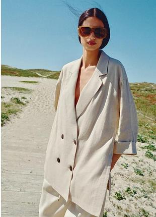 Zara двобортний блейзер із льоном