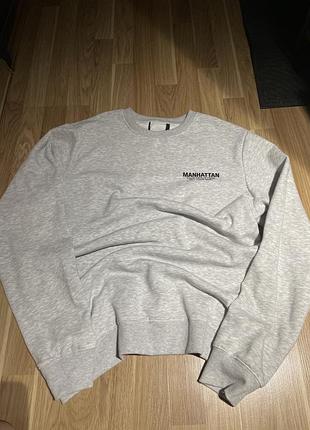 Тепла кофта  l-xl, сіра з чорним написом, зрізана бирка