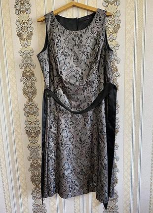 Стильна гіпюрова сукня, чорне з бежевим плаття міді, нарядна сукня батал з поясом