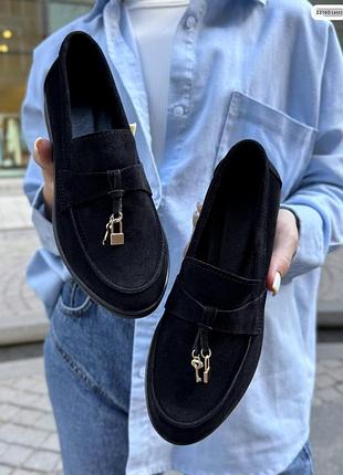 Накладной платеж ❤ натуральные кожаные замшевые лоферы с замочком и ключиком