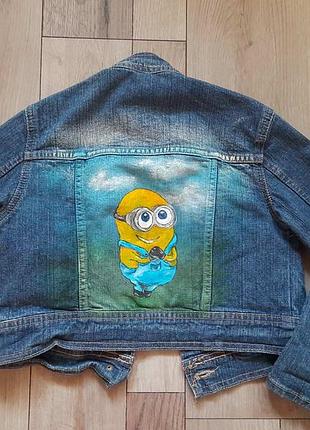 Джинсовый пиджак для девочки с миньоном р.122-134