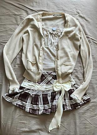 Shoujo girl молочний кардиган приталений з рюшами harajuku y2k jirai kei dollskill dollette coquette custom