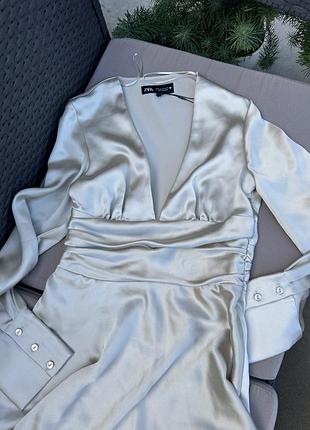 Сукня zara сатинова з довгим рукавом