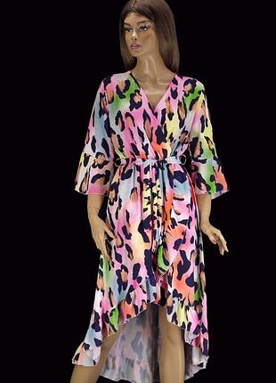 Новое платье миди на запах "new collection" с цветным леопардовым принтом. размер м/l.
