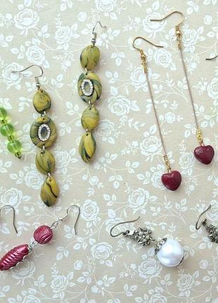 Серьги серёжки ручная работа кульчики подвески бусины цепочк бисер сер бронз набор комплект бохо