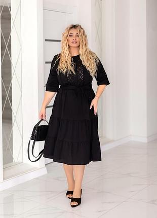 Платье ниже колена коттон с кружевом 50-58 р-р