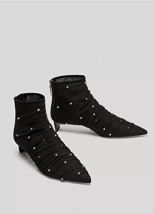 Черные с перлами сетка ботильоны от zara