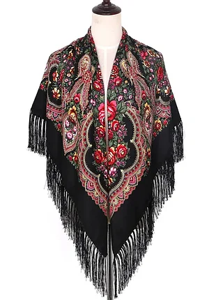 Хустка народна в українському стилі чорна 110*110