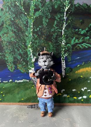 Новорічна іграшка ялинкова прикраса кіт з фотоапаратом ручна робота handmade