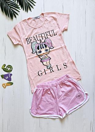 Костюм летний детский 146см, ovs, c&amp;a, cool club, 10-11роков, комплект для девочки, футболка + шорты, майка+шорты