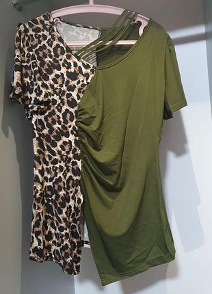 Женская футболка оливкового цвета с леопардовым принтом
