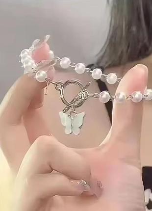 Браслет перли метелик в мішечку подарунковому з органзи 2