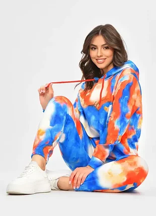 Спортивный костюм-двойка с принтом тай дай / худи и штаны
