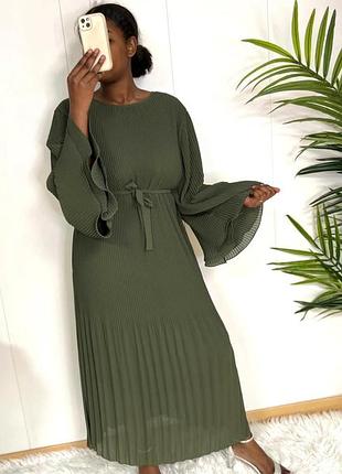 Плісирована сукня максі довге плаття вільного крою сукня з рукавом оливкова сукня довга дуже красиве плаття для вагітних плаття з поясом