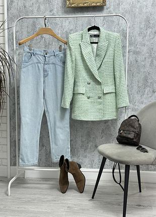 Текстурований двобортний картатий зелений піджак zara розмір м