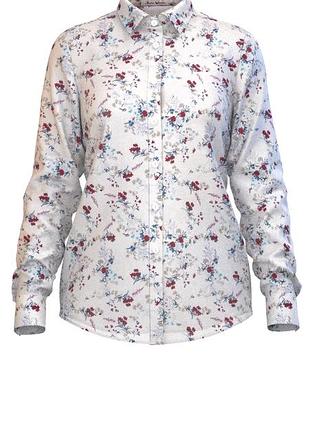 Жіноча класична блузка з квітковим принтом, напівприталеного силуету з довгим рукавом та манжетом