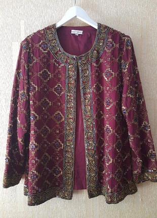Розкішний шовковий жакет кольору бургунді, оздоблений бісером та лелітками, вінтах 1980х