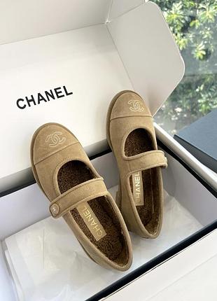 Хутряні замшеві балетки в стилі chanel😍