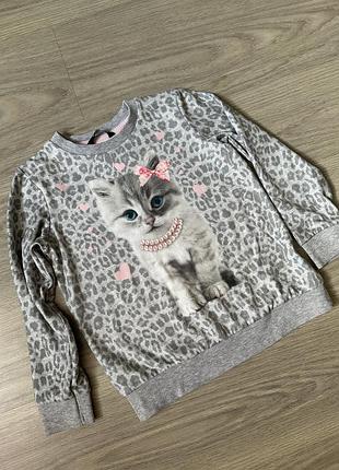Кофточка с котиком 5-6 лет.лонгслив девочке