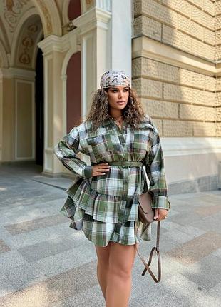 Платье в клетку из фланели. пояс не входит