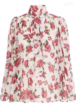 Красивое блуза в розах с бантом под воротничком стойкой р.3xl