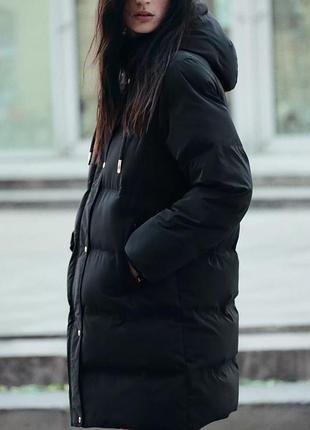 Вітронепроникний дута куртка-анорак з капюшоном zara, зимова куртка zara, дута подовжена куртка zara