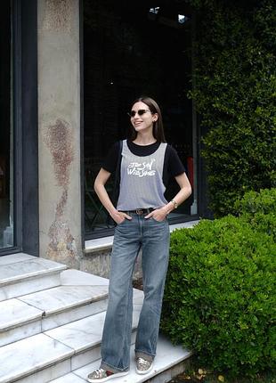 Футболка женская черная с полосатой майкой обманкой