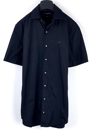 Чоловіча однотонна чорна сорочка з коротким рукавом від tommy hilfiger розмір 39/ 15