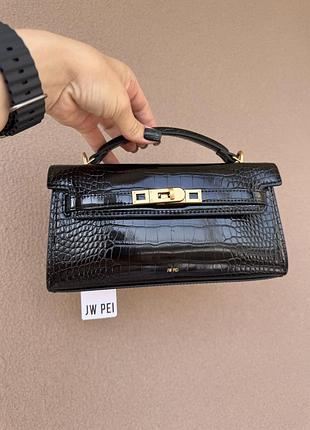 Сумка жіноча jw pei noor black croc еко-шкіра, зі знімним регулюваним плечовим ремінцем